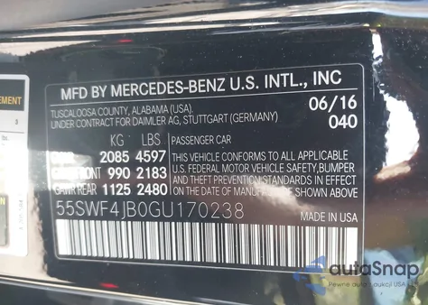 2016 Mercedes-Benz C 300 from USA, damaged, VIN 55SWF4JB0GU170238